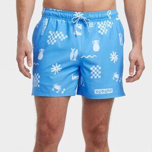 Men's 5" Fish Swim Trunks - Goodfellow & Co™ Blue M: Recycled Polyester, Pull-On